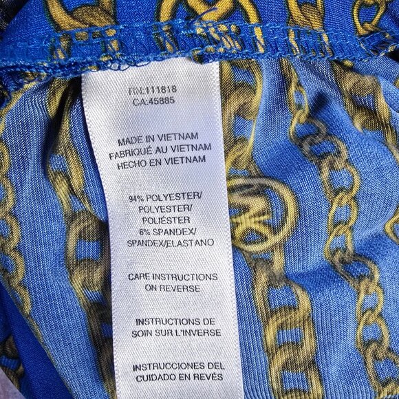 Michael Kors Womens Chain Print Dress  Blue/Gold Polyester Spandex Medium - Picture 6 of 10
